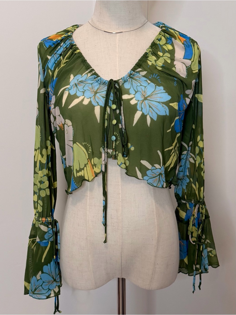 Free People Palm Combo Floral Mesh Crop Top XS NWT - (0036)